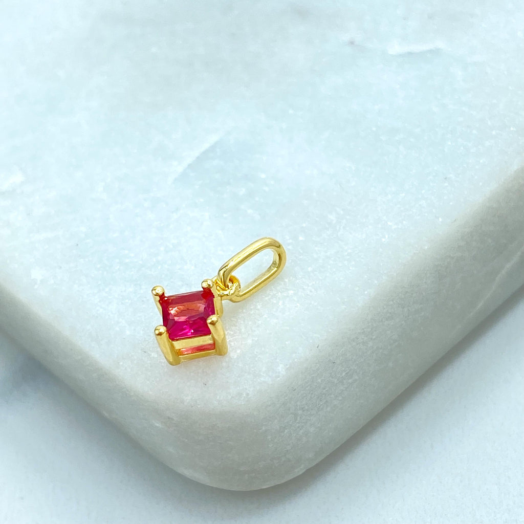 18k Gold Filled Charm, Petite Square CZ Charm in Ruby, Sapphire & Diamond Simulated Stones, CZ Charm, Dainty Jewelry