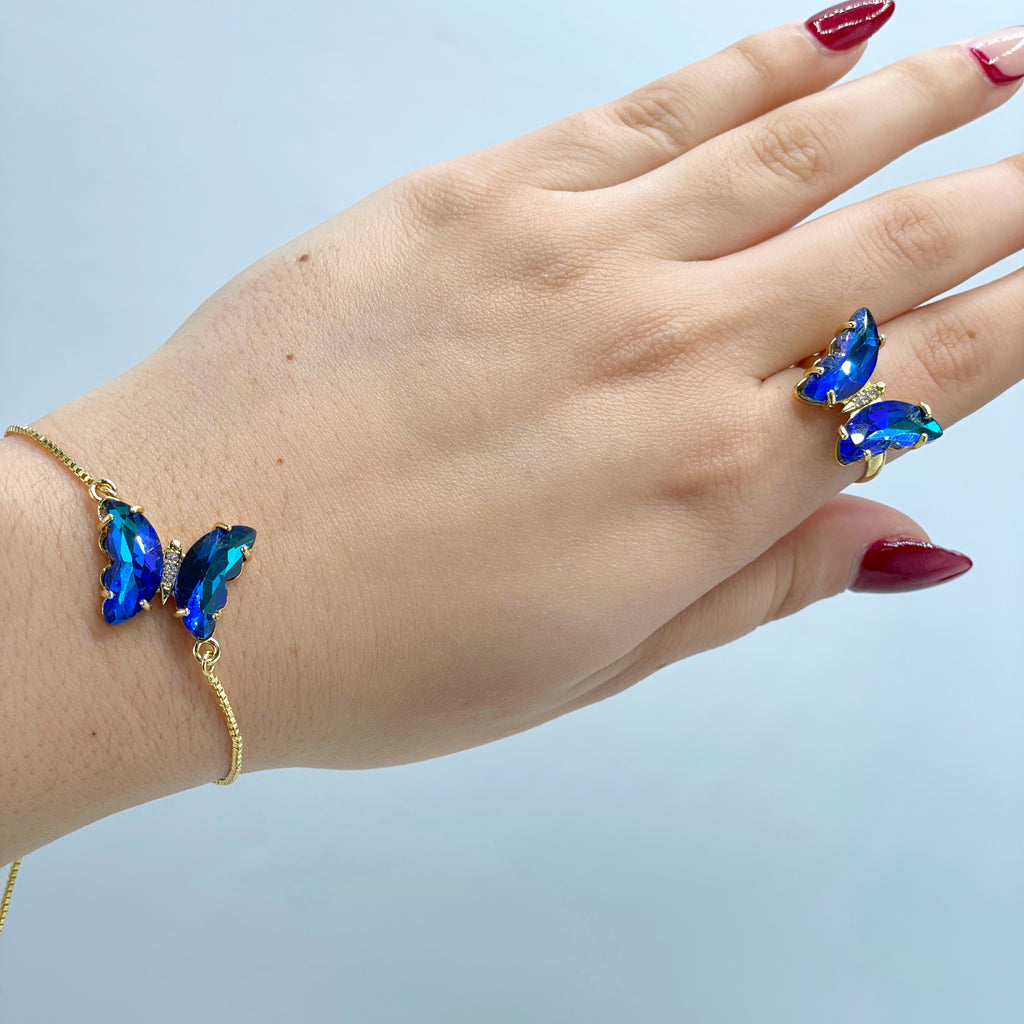 18k Gold Filled Rolo Link Necklace, Blue Butterfly Set