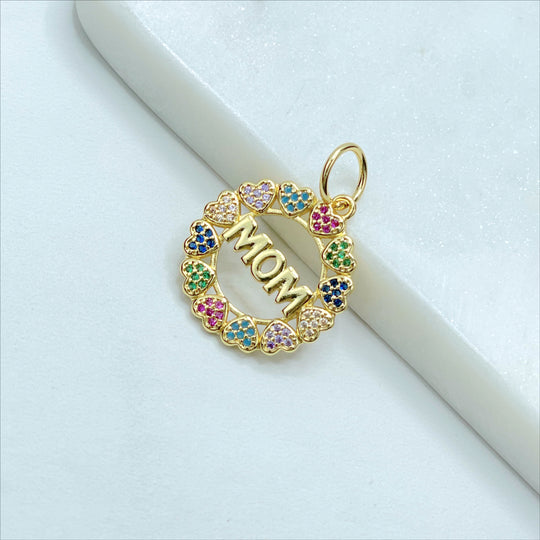 18k Gold Filled Colored CZ Mom Word Pendant
