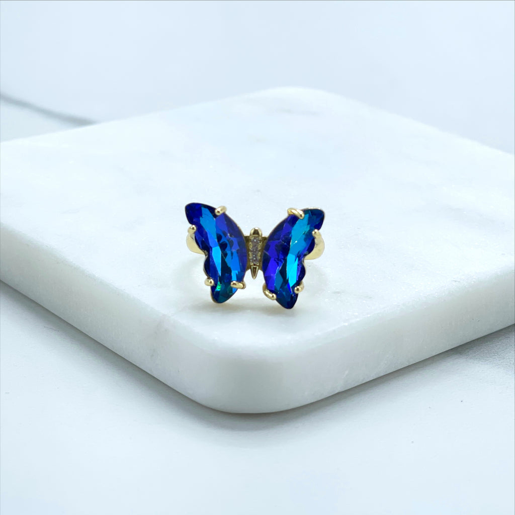 18k Gold Filled Rolo Link Necklace, Blue Butterfly Set