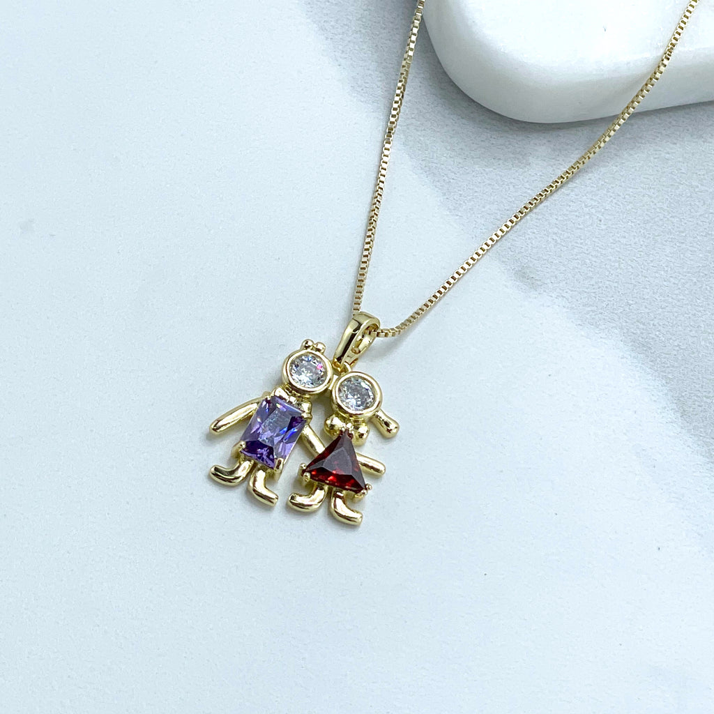 18k Gold Filled Box Chain Colored Stone Kids