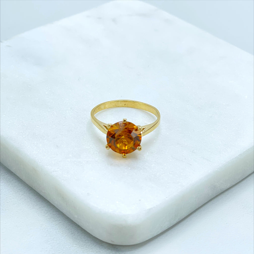 18k Gold Filled Cubic Zirconia Amber Color Solitaire Ring