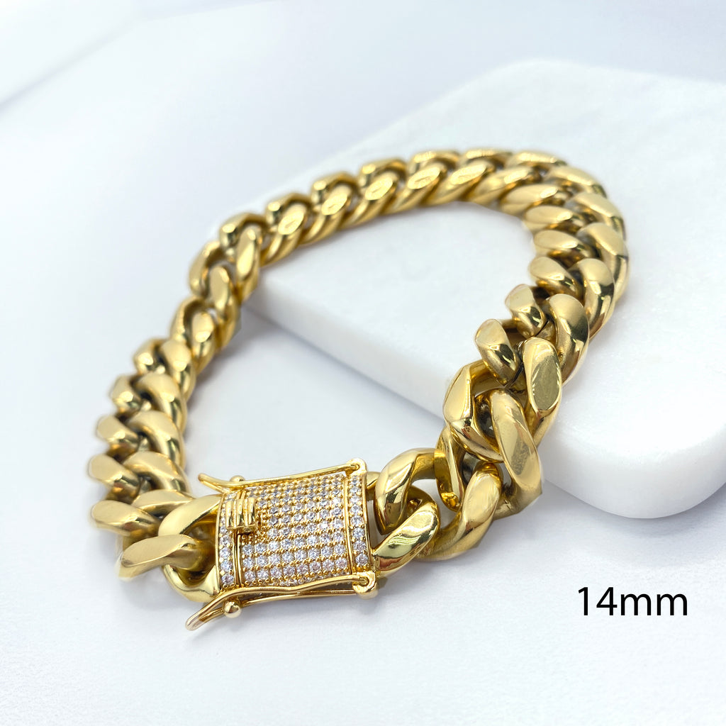 14K Real Gold Flat Cuban Link Chain Bracelet With Box Closure - Ruby Lane
