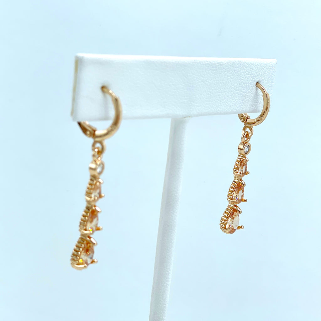 18k Gold Filled White & Amber Cubic Zirconia Drop Dangle Earrings