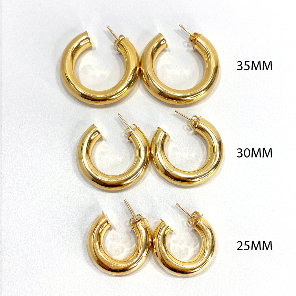 18K Gold Filled Donut Tubular Open Hoop Earrings