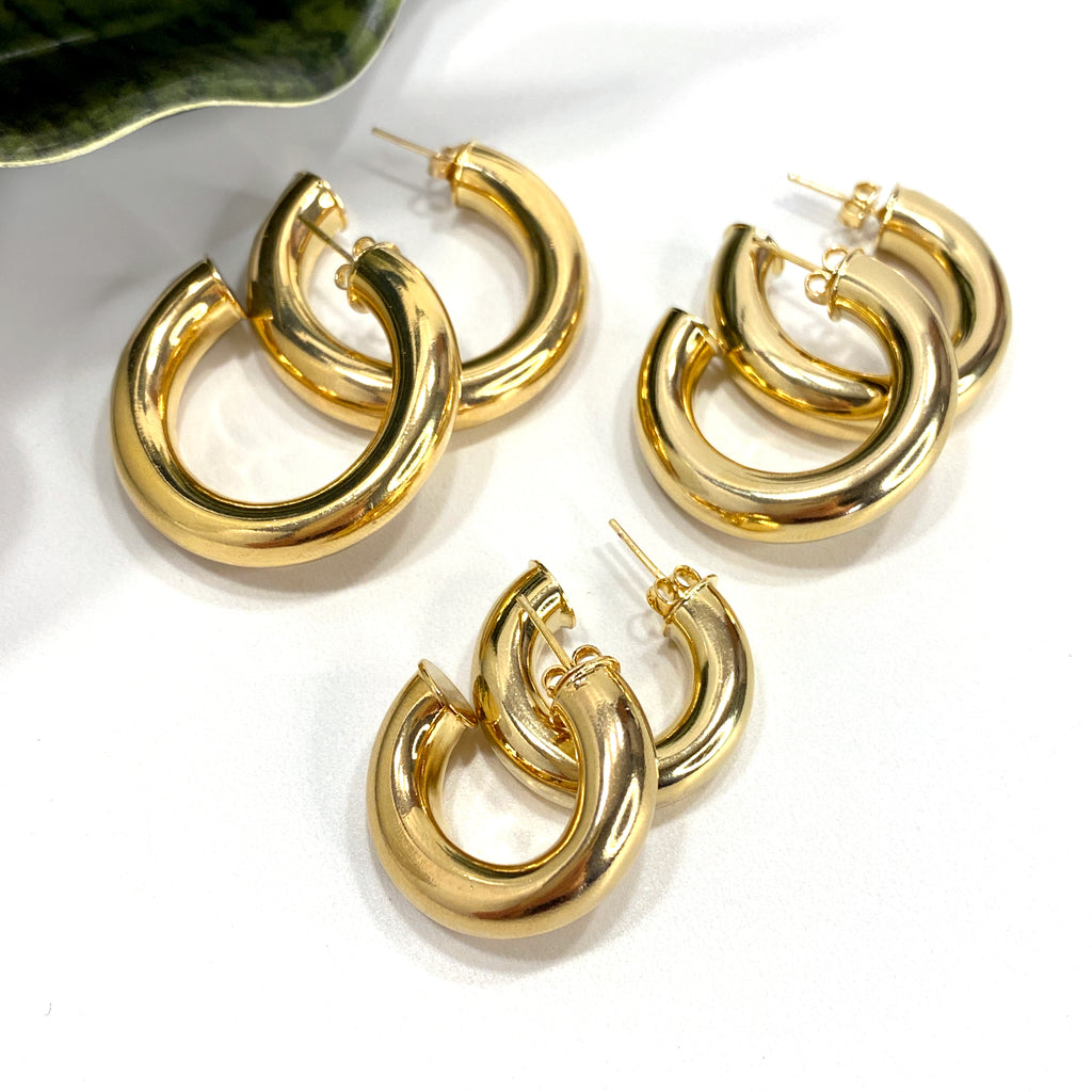 18K Gold Filled Donut Tubular Open Hoop Earrings