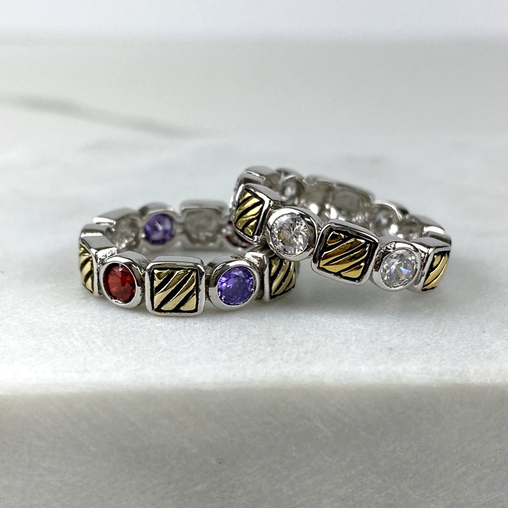 Vintage Aged Rhodium Filled Designed Colored or White CZ Rings