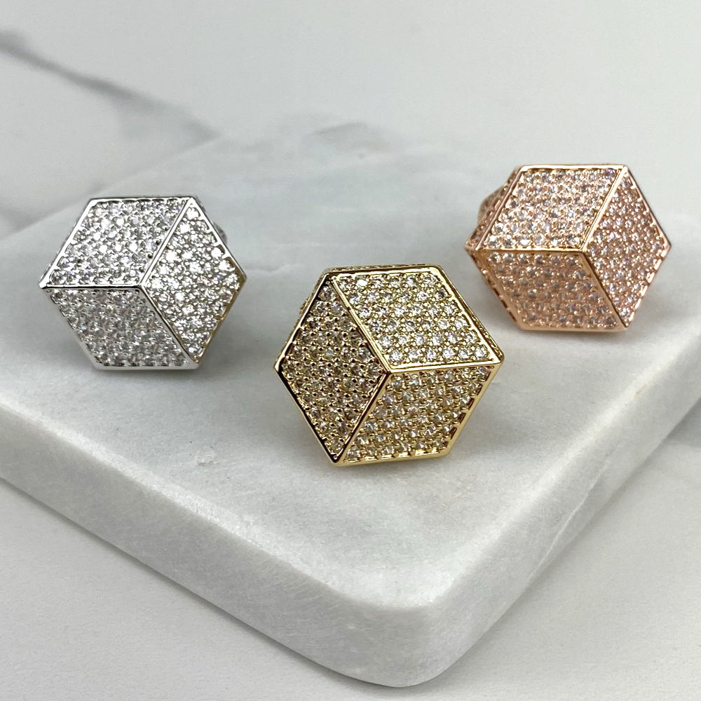 18k Gold Filled, Rose Gold or Silver Filled Micro CZ 3D Square Ring