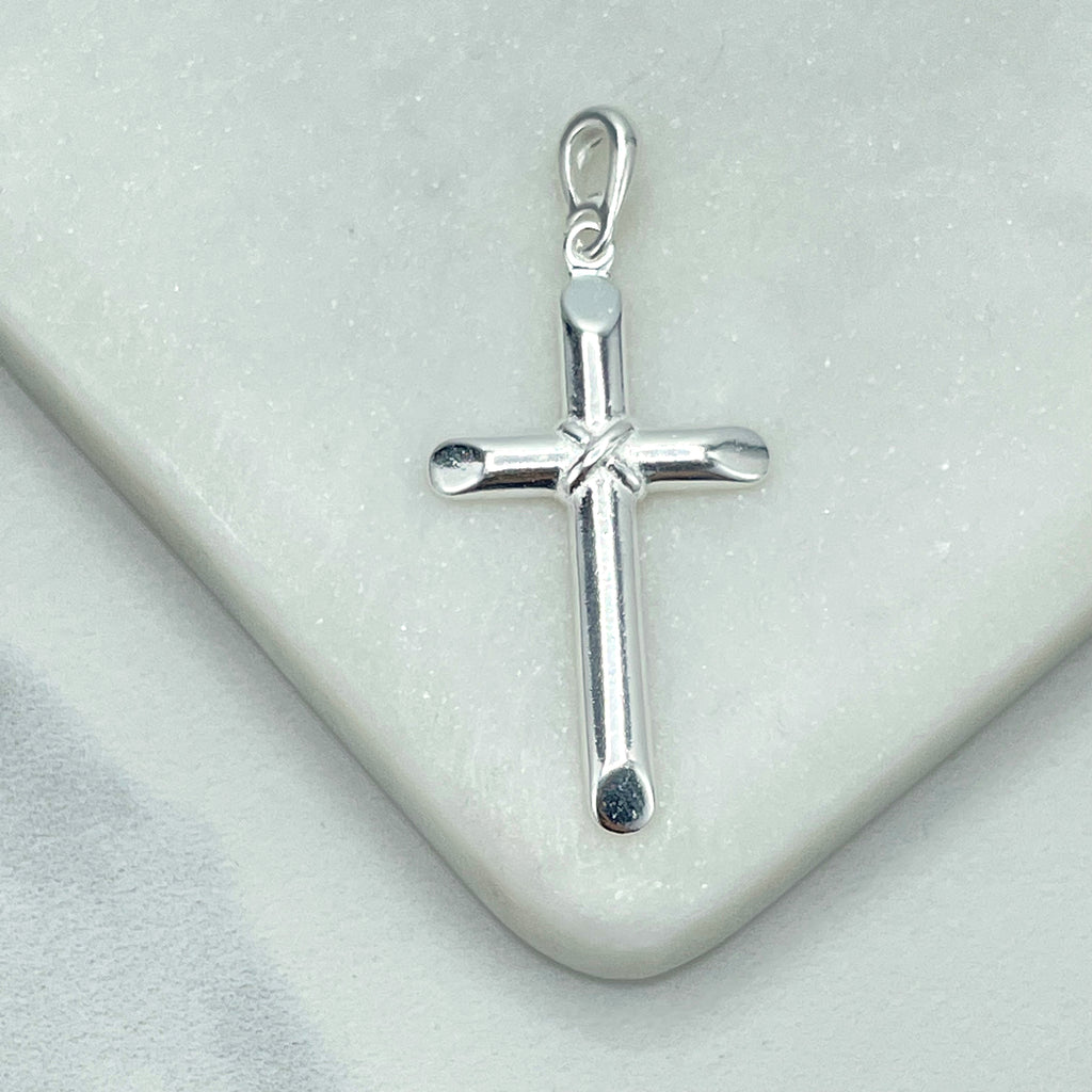 925 Sterling Silver Cross Shape Pendant with Crossed Cord Charm