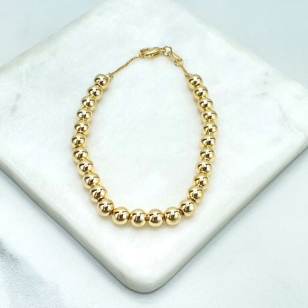 18k Gold Filled, Silver Filled or Rose Gold Filled 6mm Beaded Bracelet with Box Chain