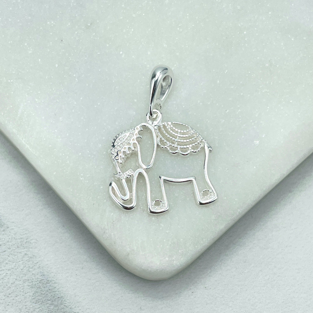 925 Sterling Silver Petite Cutout Indian Elephant Charm Pendant