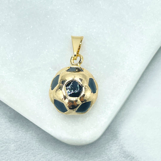 18k Gold Filled Black Enamel Details Soccer with 3D Soccer Ball Football Pendant