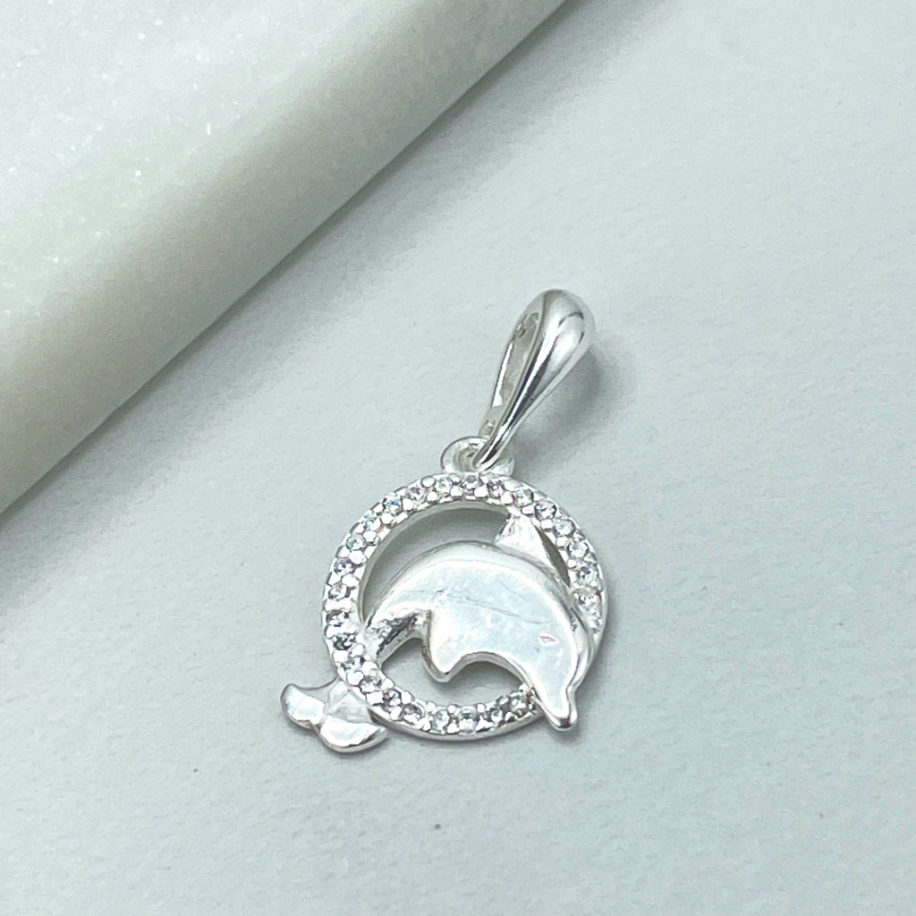 925 Sterling Silver Texturized Medal with Cutout Dolphin Charm