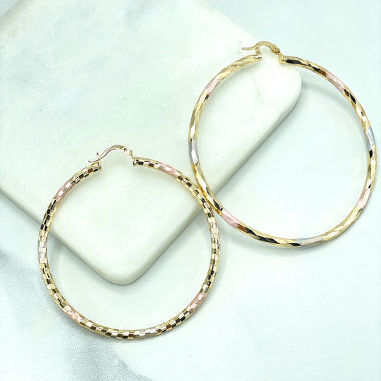 18k Gold Filled Three Tone Two Sizes Hoops Earrings