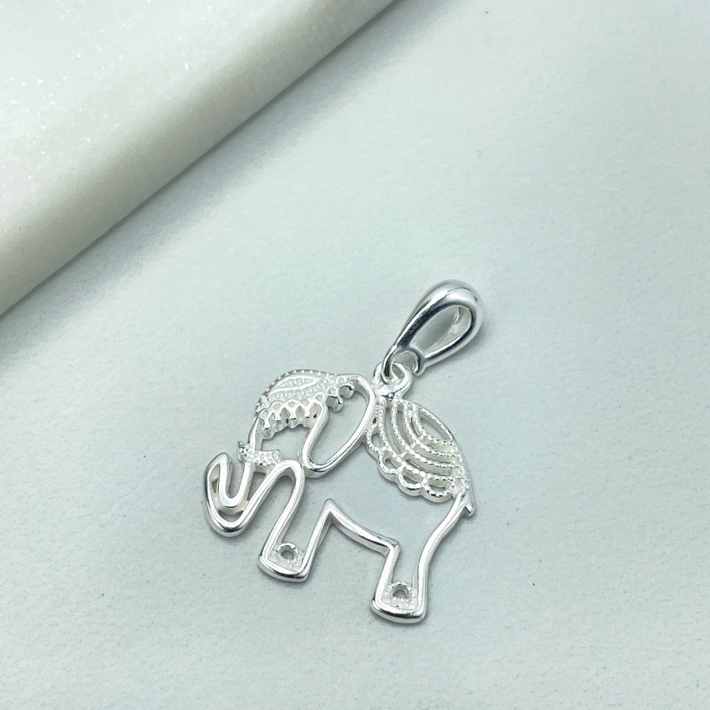 925 Sterling Silver Petite Cutout Indian Elephant Charm Pendant