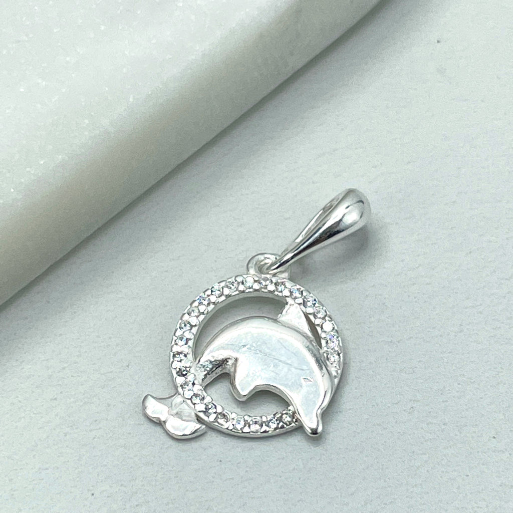 925 Sterling Silver Texturized Medal with Cutout Dolphin Charm