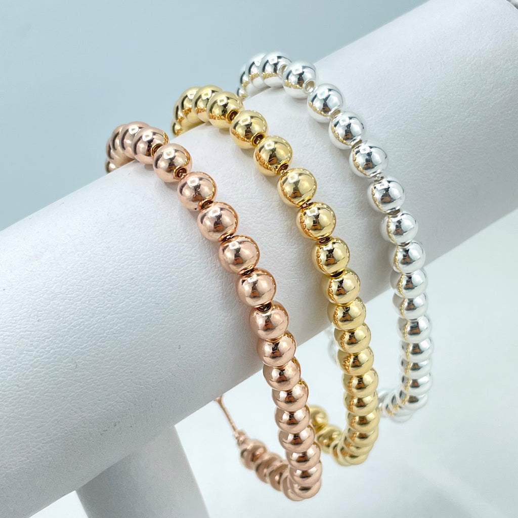 18k Gold Filled, Silver Filled or Rose Gold Filled 6mm Beaded Bracelet with Box Chain