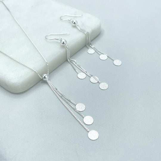 925 Sterling Supplies 1mm Box Chain Circles Balls Charms Necklace & Earrings Set