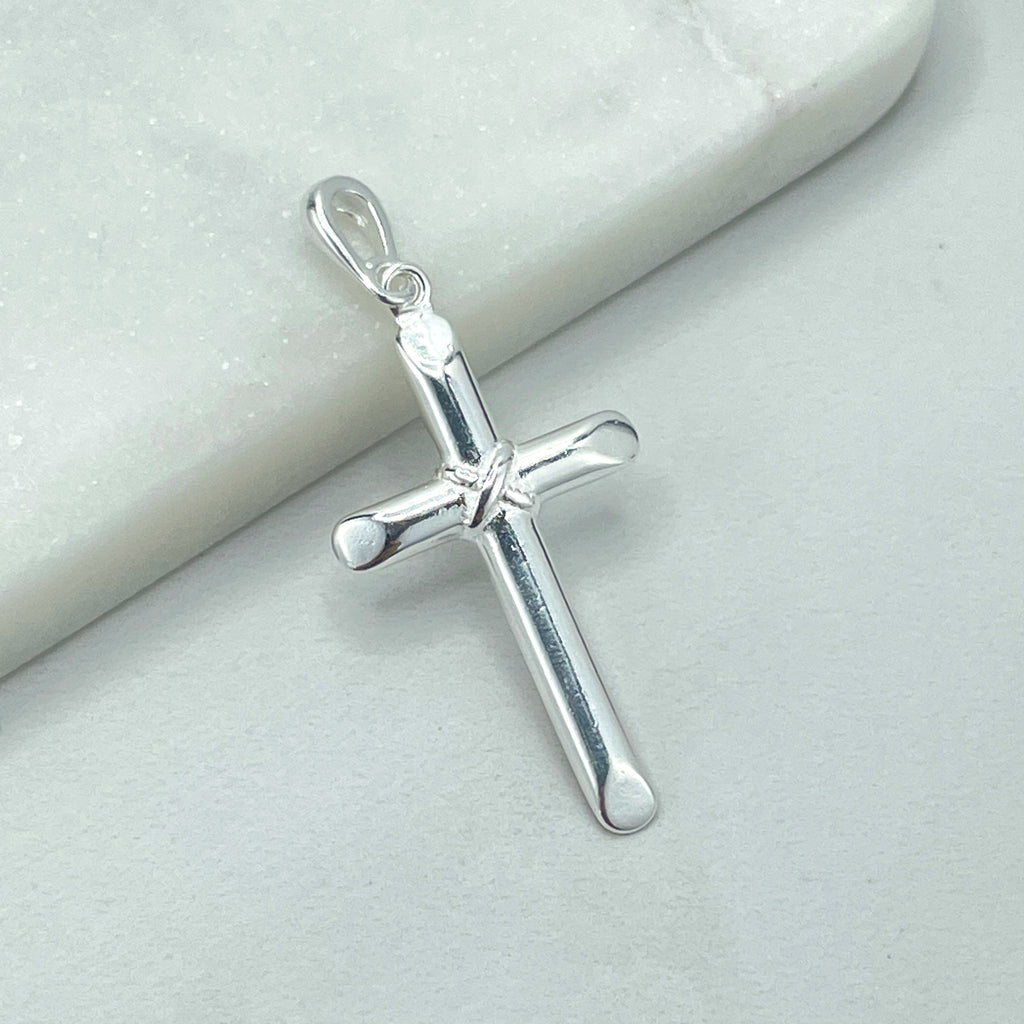 925 Sterling Silver Cross Shape Pendant with Crossed Cord Charm
