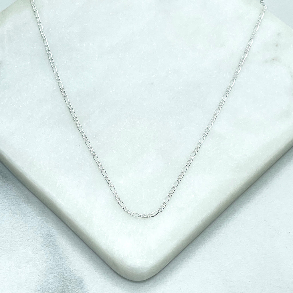 925 Sterling Silver 1mm Figaro Chain, Dainty Chain, 16 Inches Long