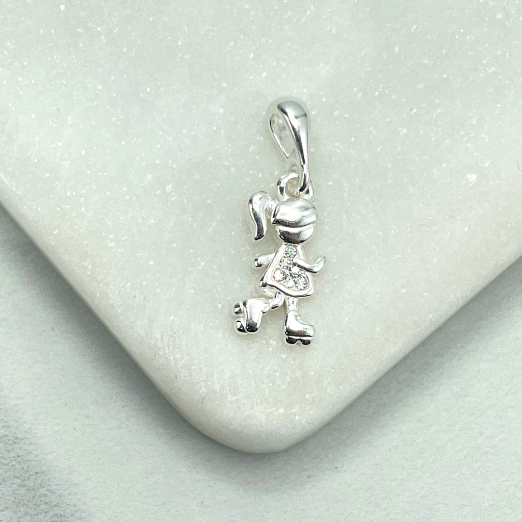 925 Sterling Silver CZ Girl with Rollerblades Charm or CZ Boy with Skateboard Charm