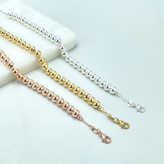 18k Gold Filled, Silver Filled or Rose Gold Filled 6mm Beaded Bracelet with Box Chain