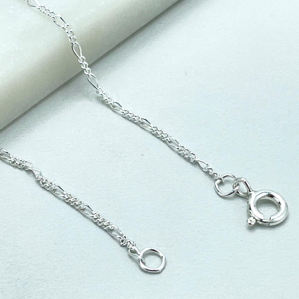 925 Sterling Silver 1mm Figaro Chain, Dainty Chain, 16 Inches Long