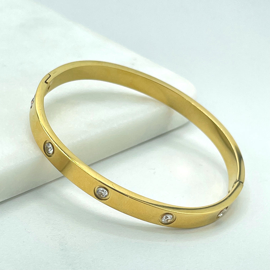 18k Gold Filled, Silver Filled or Rose Gold Filled with Cubic Zirconia Bangle Bracelet