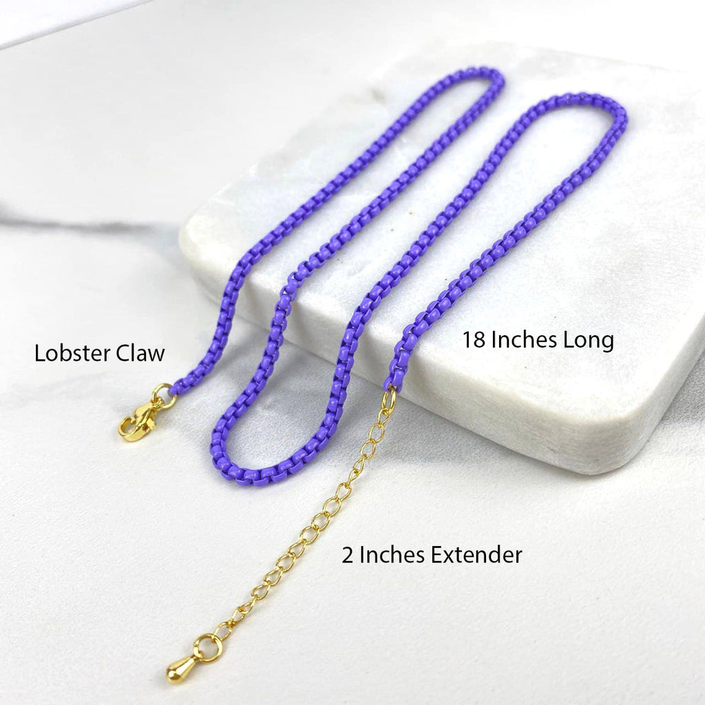 18k Gold Filled 3mm Colored Enamel Box Link Chain