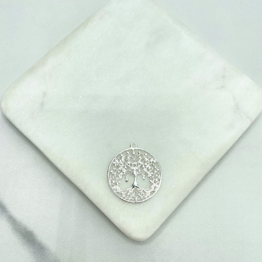 925 Sterling Silver Medal Medallion Circle Cutout Tree of Life Pendant Charm