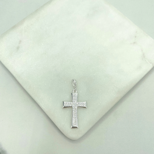 925 Sterling Silver Clear White Cubic Zirconia Cross Pendant Charm, Religious Jewelry