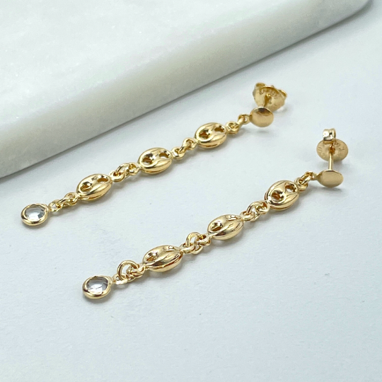 18k Gold Filled 4mm Mariner Anchor, Chunky Link Mariner Drop & Dangle Earrings, Clear Cubic Zirconia Detail, Wholesale