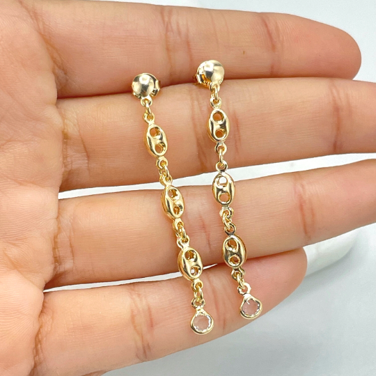 18k Gold Filled 4mm Mariner Anchor, Chunky Link Mariner Drop & Dangle Earrings
