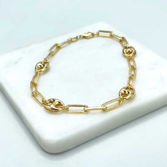 18k Gold Filled Paperclip Chain & Mariner Anchor Chain, Chunky Link Mariner Chain, Linked Bracelet, Wholesale
