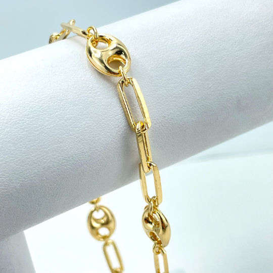 18k Gold Filled Paperclip Chain & Mariner Anchor Chain, Chunky Link Mariner Chain, Linked Bracelet, Wholesale