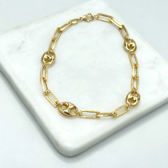 18k Gold Filled Paperclip Chain & Mariner Anchor Chain, Chunky Link Mariner Chain, Linked Bracelet, Wholesale