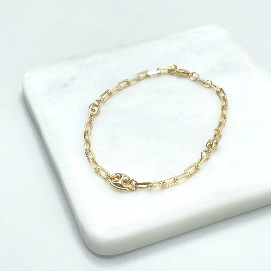 18k Gold Filled 4mm Paperclip Chain & 6mm Mariner Anchor Chain, Chunky Link Mariner Chain, Linked Bracelet, Wholesale