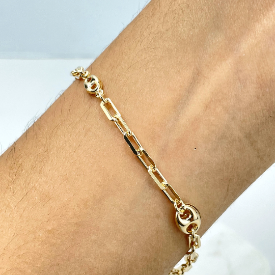 18k Gold Filled 4mm Paperclip Chain & 6mm Mariner Anchor Chain, Chunky Link Mariner Chain, Linked Bracelet, Wholesale