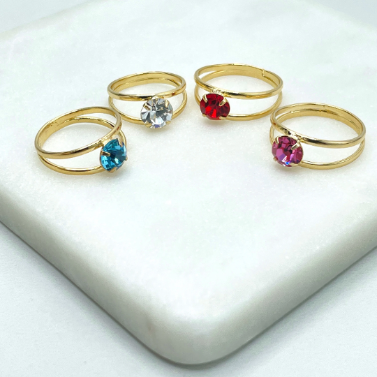 18k Gold Filled Colored Cubic Zirconia Solitaire Style Kids Ring, Blue, White, Red or Pink Color, Wholesale