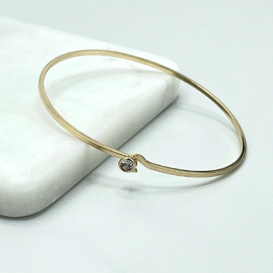 18k Gold Filled Solitaire Clear Cubic Zirconia Bangle Bracelet, Minimal Design Jewelry, Wholesale