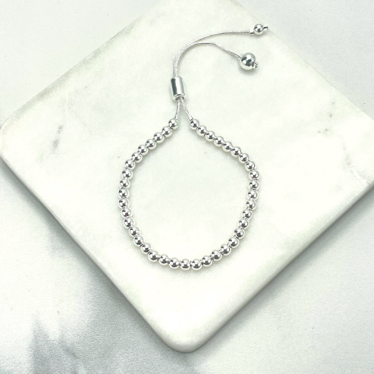 Silver Filled 1mm Box Chain with 4mm Beads Adjustable Bracelet, Beaded Bracelet, Wholesale