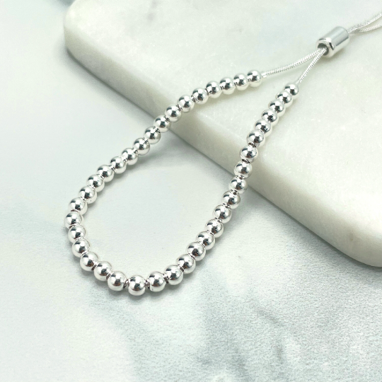 Silver Filled 1mm Box Chain with 4mm Beads Adjustable Bracelet, Beaded Bracelet, Wholesale