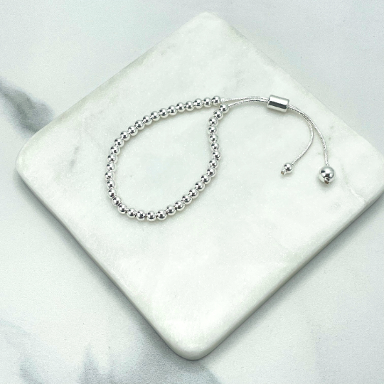 Silver Filled 1mm Box Chain with 4mm Beads Adjustable Bracelet, Beaded Bracelet, Wholesale