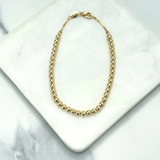 18k Gold Filled 1mm Box Chain and 4mm Beads Bracelet, Beaded Bracelet, Wholesale Jewelry