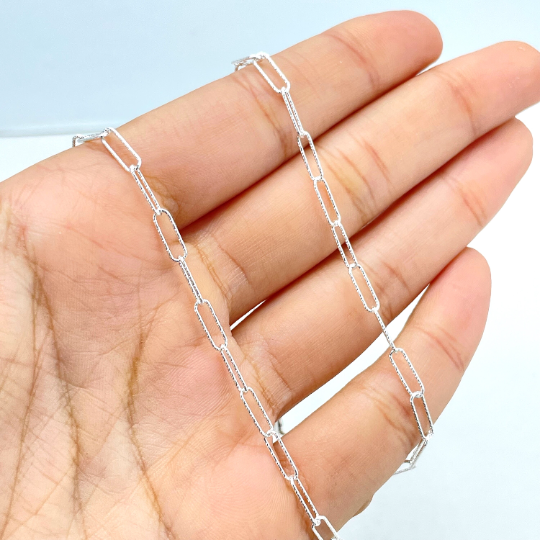 925 Sterling Silver 3mm Paperclip Chain, Dainty Chain, 16 Inches Long, Stamped 925, Wholesale