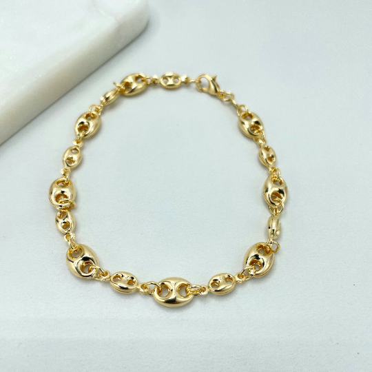 18k Gold Filled 6mm Mariner Anchor Chain, Chunky Link Mariner Chain Linked Bracelet, Wholesale