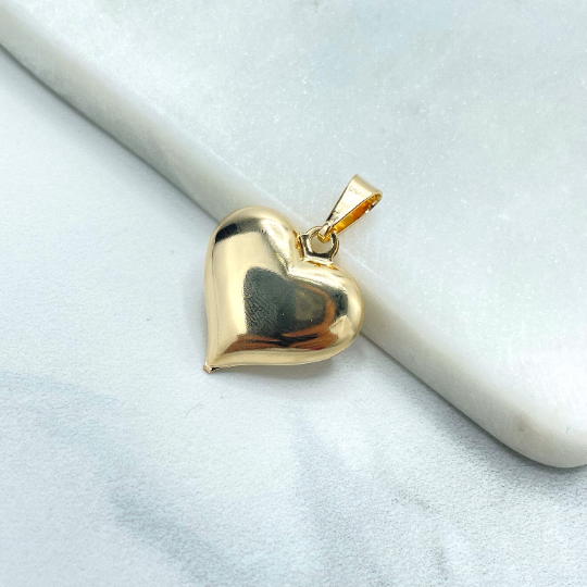 18k Gold Filled Puffed Puf 3D 27mm Heart Charm Pendant, Romantic Jewelry, Wholesale