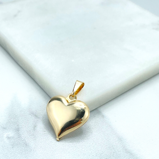 18k Gold Filled Puffed Puf 3D 27mm Heart Charm Pendant, Romantic Jewelry, Wholesale