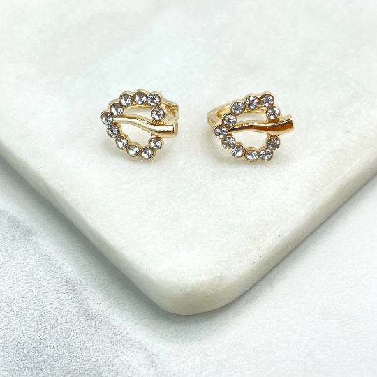 18k Gold Filled Clear Cubic Zirconia, Minimalist Design Huggie Hoops Earrings