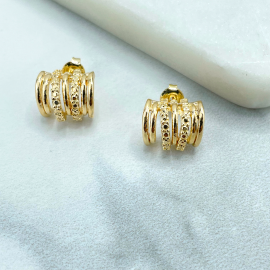 18k Gold Filled Plain and Texturized Multi Huggie Earrings, Fashion Design